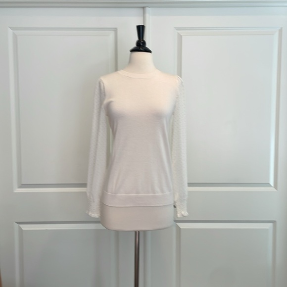 NWT • LOFT Women's White top w Sheer Long Sleeves. - Picture 2 of 16